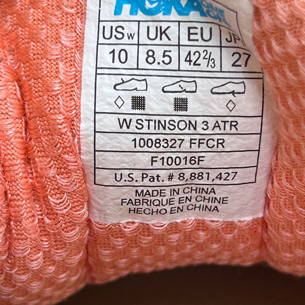 Hoka One One Stinson 3 ATR Womens 10 Pink Coral Trail Running Shoes 1008327 FFCR - Picture 7 of 9